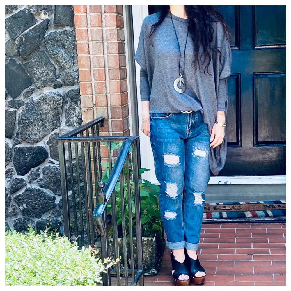 OVERSIZED LOOSE FIT CHARCOAL GREY KNIT SWEATER - Picture 6 of 15